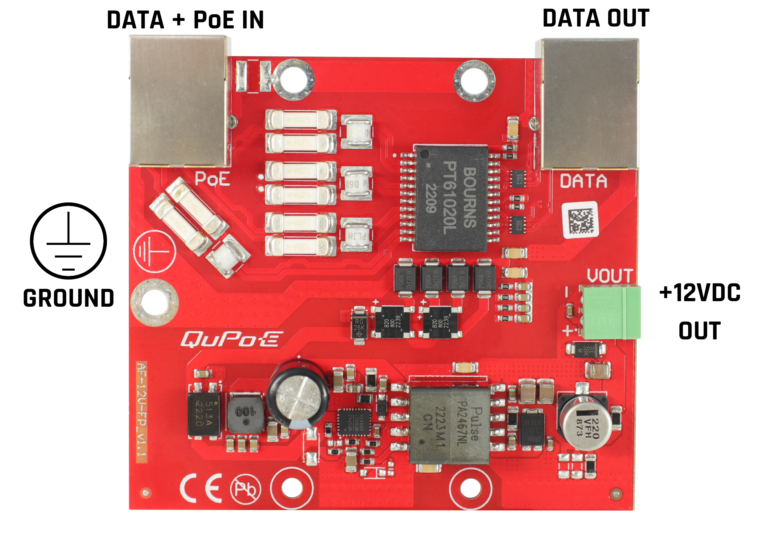 Working scheme of QuPoE AF-12V-FP - 802.3af Splitter & Lightning arrester